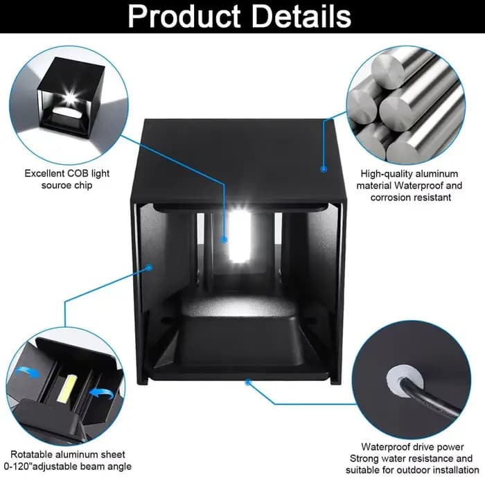 Aluminium Applique murale Led Exterieur IP65 Etanche Appliques murales intérieur Angle de Faisceau R