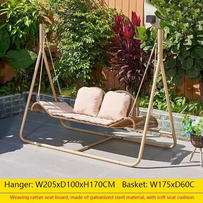 Chaise pivotante d'extérieur en rotin tissé en métal, Double chaise suspendue, berceau en rotin, bal