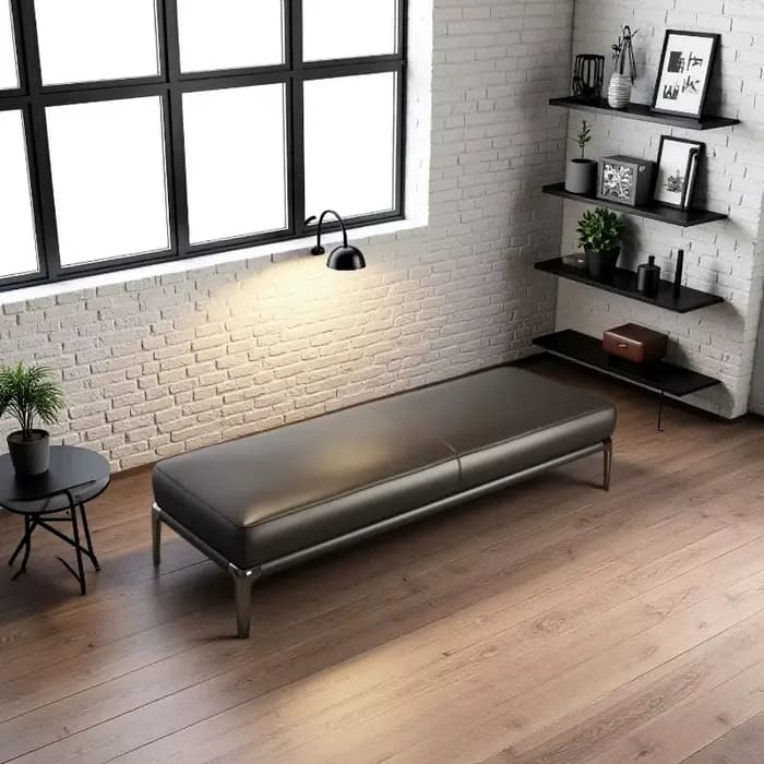 Tabouret de salon d'hôtel en cuir moderne avec repose-pieds en métal, tabouret d'entrée pour changer