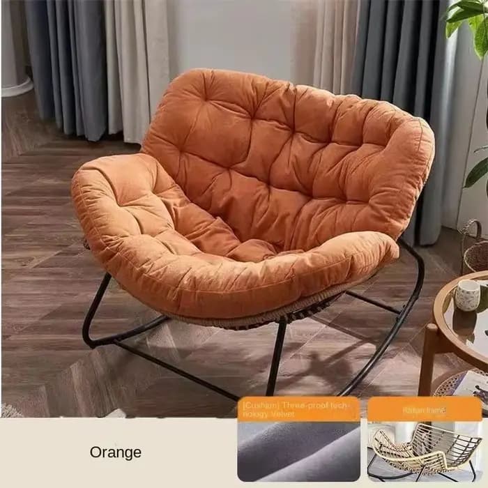 Fauteuil à bascule Papasan en rotin surdimensionné de luxe, fauteuil lounge avec coussin capitonné d