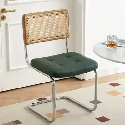 Chaise de Salle à Manger Vintage en Rotin et Bois Massif de Style Nordique Rétro, Mobilier Confortab
