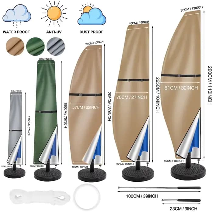 Housse de Parasol de jardin avec tige et anneau de traction, Protection UV 210D Oxford, tissu imperm