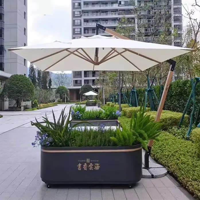 Parasol extérieur cour jardin Grain de bois suspendu pare-soleil rond Parasols anti UV ensemble de m