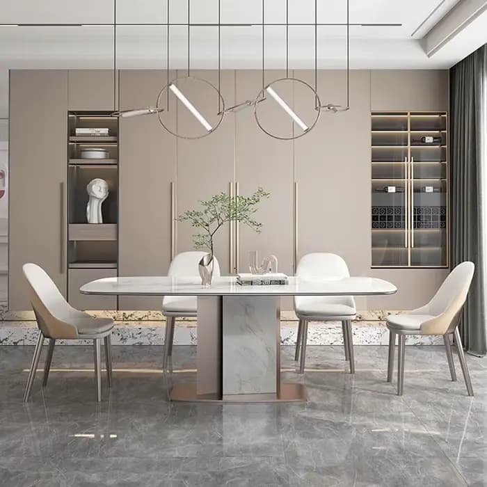 Sièges de table à manger rectangulaires modernes en pierre frittée série Luxotic pour 6 à 8 personne