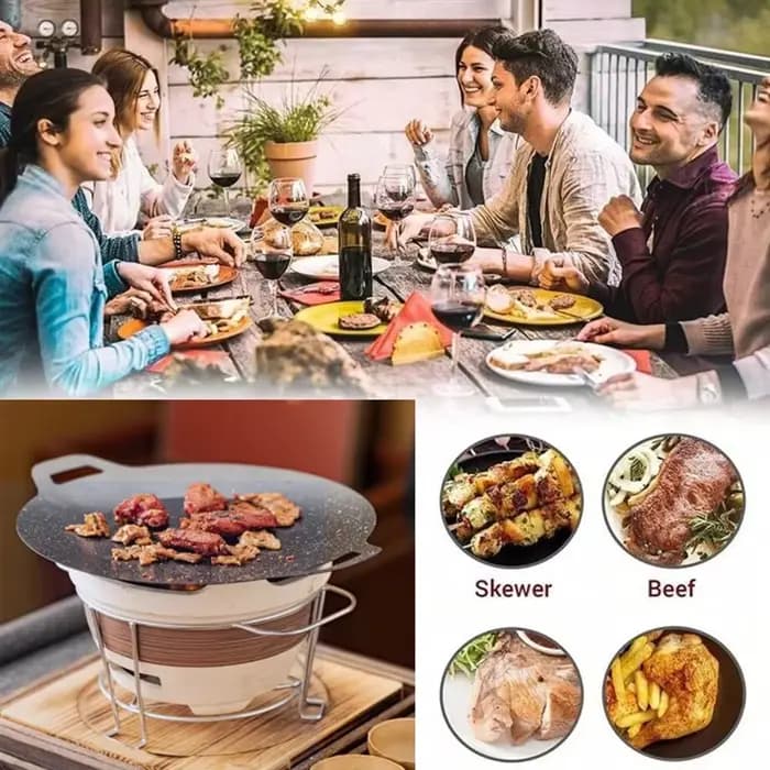 ABKW-poêle à gril antiadhésive 34CM, plaque de Barbecue ronde coréenne, poêle à frire pour voyage en