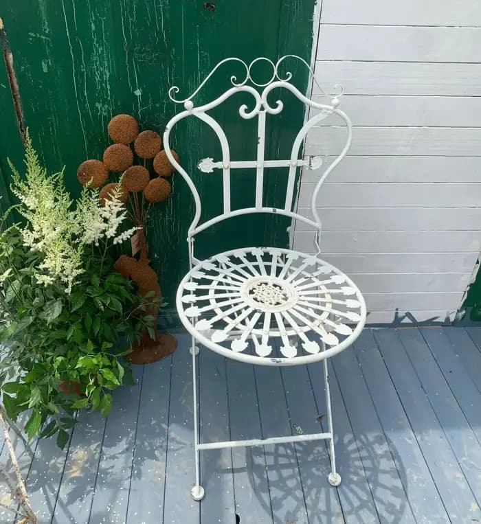 Chaise de jardin pliante Vintage en fer, siège de Patio à dossier ancien pour cour, Base de pot de f