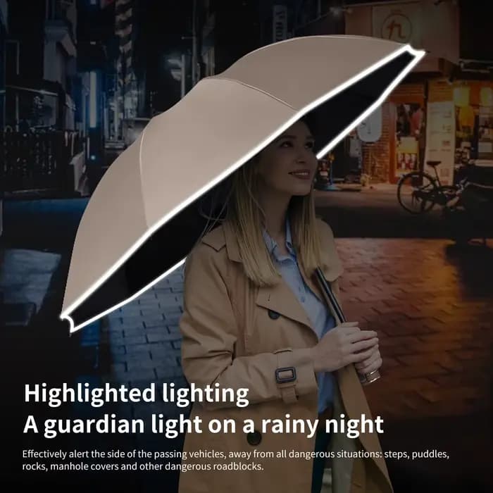 Grand parapluie solide coupe-vent avec bande réfléchissante, parapluie UV pliable automatique invers