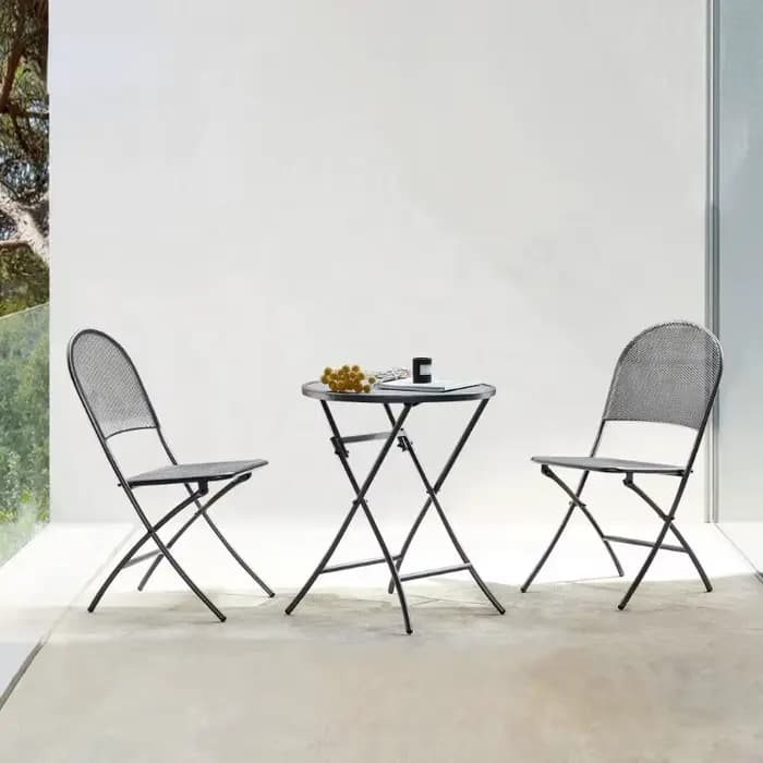 Ensemble table à manger et chaises de jardin en métal pliable, petite terrasse, 3 pièces