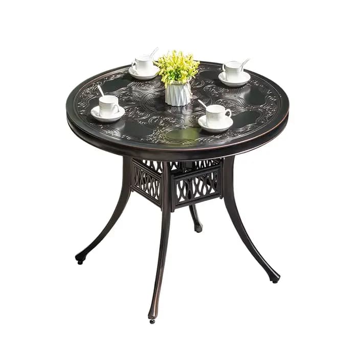 2025 plus récent Table extérieure ronde Patio Table à manger meubles en métal en fonte d'aluminium T