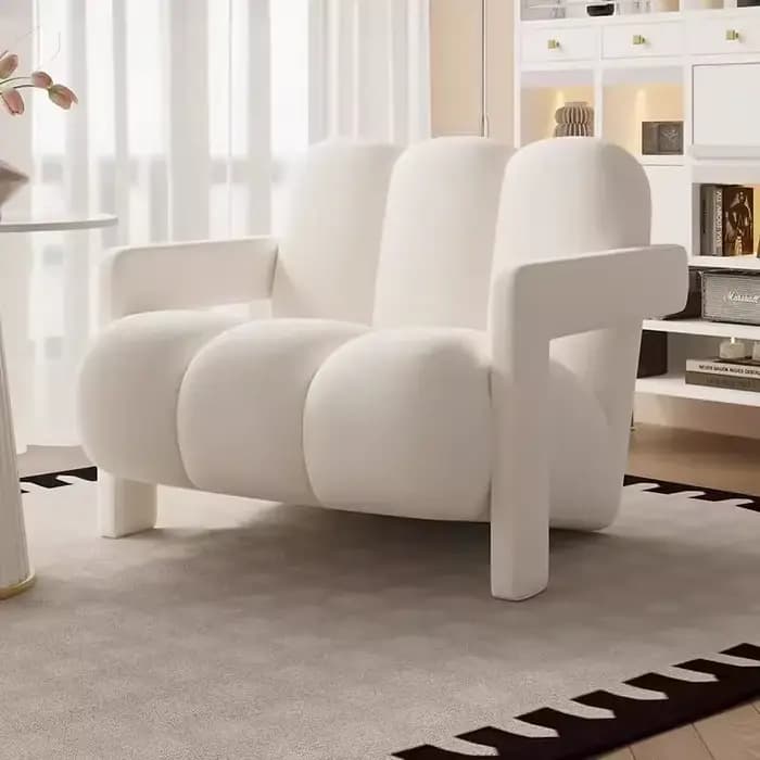 Fauteuil paresseux en crème, fauteuil de loisirs en laine d'agneau, salon, balcon, chambre à coucher
