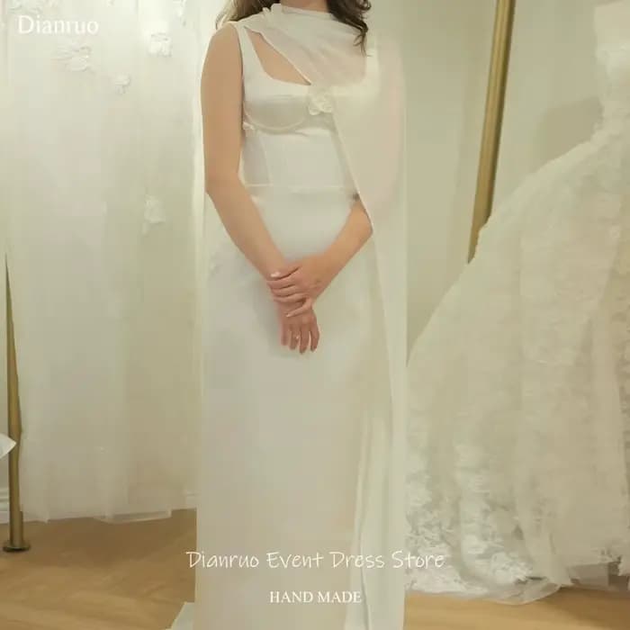 Robes de mariée Dianruo 3D en satin avec appliqués floraux, sans manches, robe de bal, robes de soir