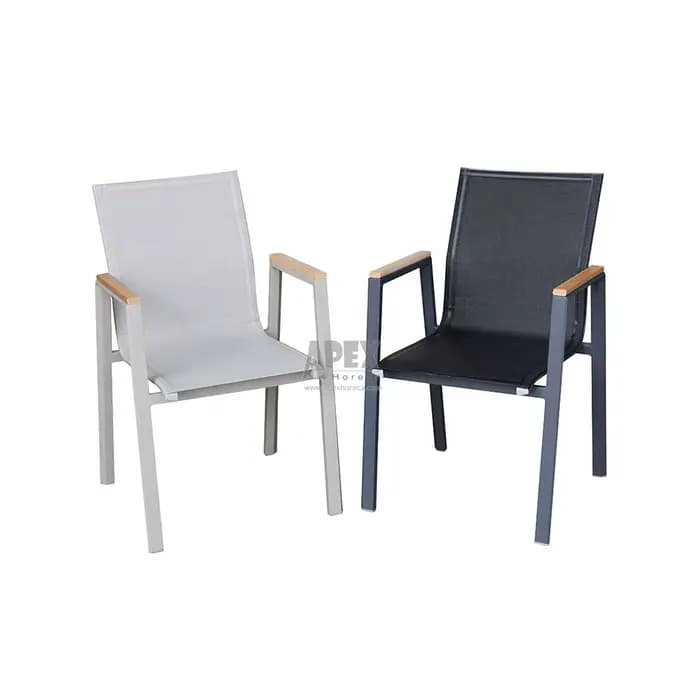Chaise de salle à manger extérieure moderne en tissu, accoudoir, chaise empilable en aluminium, chai