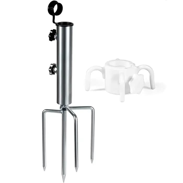 Support de parasol de camping portable à 4 piquets avec crochet de suspension, support de mât de par