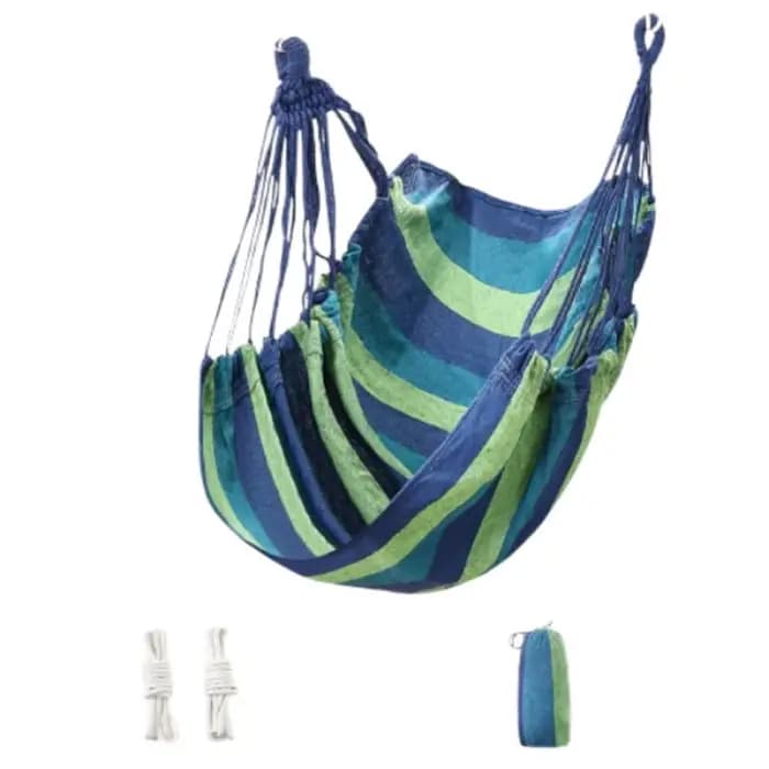 Fauteuil hamac confortable pour dortoir, chaise suspendue de jardin en toile rayée colorée avec sac 