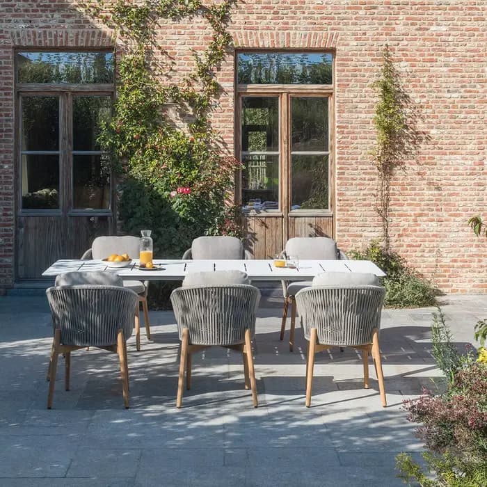 Meubles d'extérieur en teck de jardin de haute qualité, ensemble de salle à manger, Table et chaises