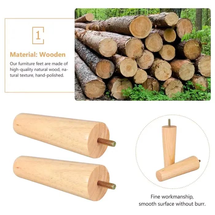 4 pièces pieds de meubles en bois massif hauteur 10/12/15CM droit robuste conique canapé-lit armoire