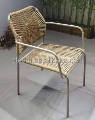 Chaise de salle à manger extérieure moderne et contemporaine, en métal et corde durables tissées, me