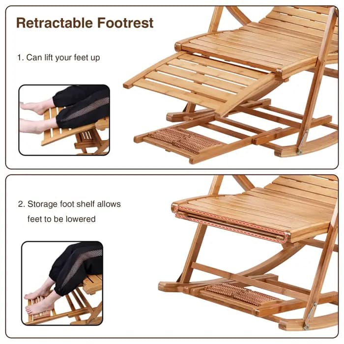 RapDuty-Chaise à Bascule Pliante en Bambou, Mobilier d'Niket d'Extérieur, Chaises de Soleil Réglable