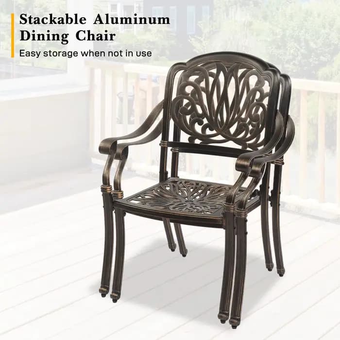 Chaises de salle à manger en fonte d'aluminium avec coussins, chaises de bistrot d'extérieur empilab
