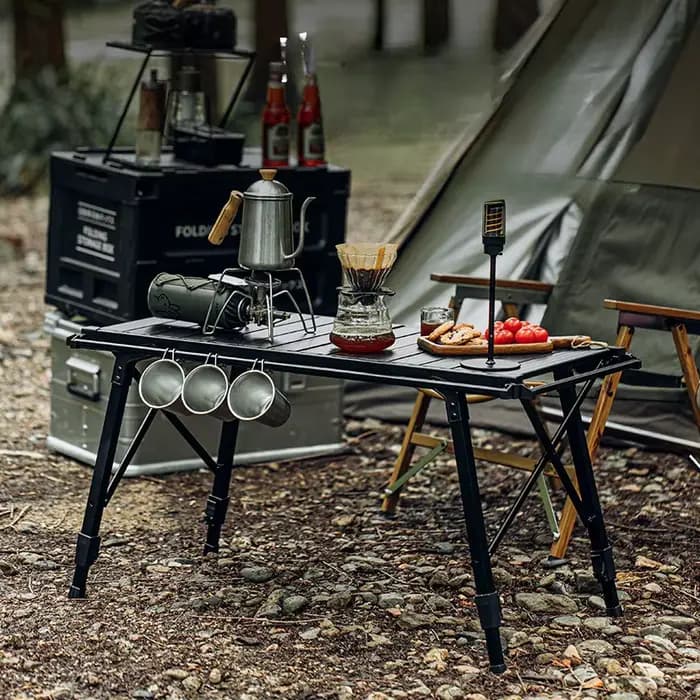 Table pliante réglable en alliage d'aluminium pour camping en plein air, panneau amovible, table de 
