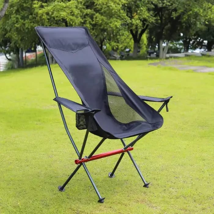 Chaise de camping à dossier haut, chaise pliante portable avec porte-gobelet, brassard et sac de tra