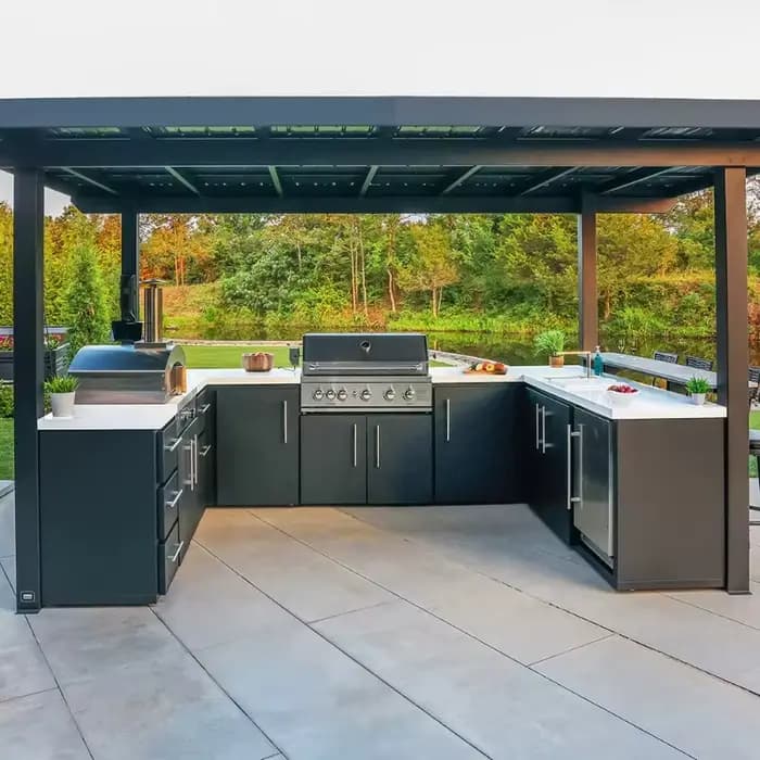 Armoire de cuisine extérieure sur mesure en acier inoxydable 304 avec évier, couverture intégrale, p