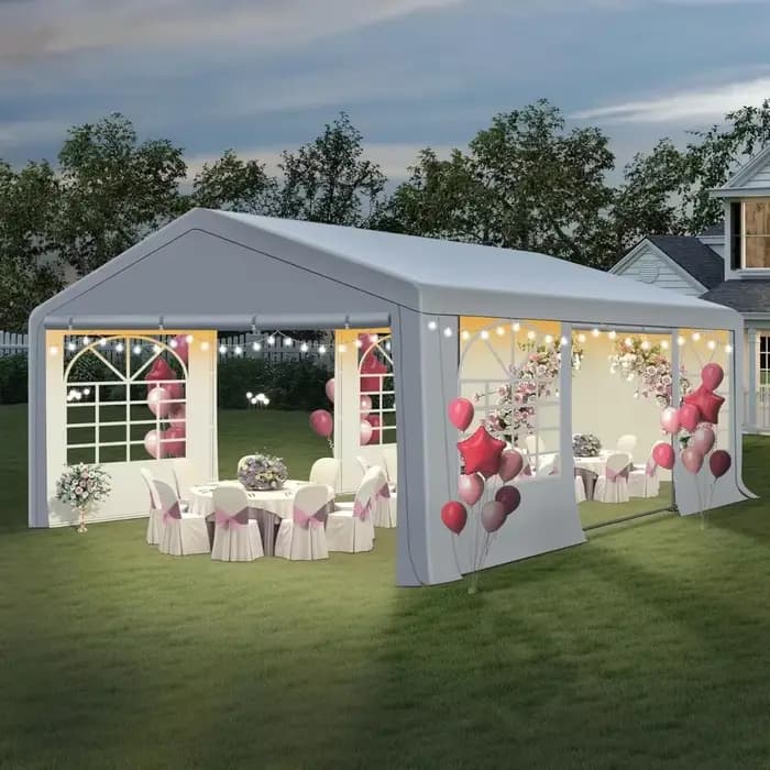 Tente et abri de fête à baldaquin de 20' x 20', tonnelle de mariage extérieure robuste avec 4 sacs d
