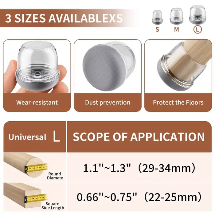 16 protections diagonales en silicone pour pieds de chaise et de table, anti-bruit