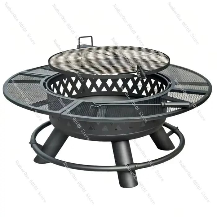 Barbecue d'extérieur, poêle à bois, table brasero de patio, grille à charbon intégrée, ensemble de p