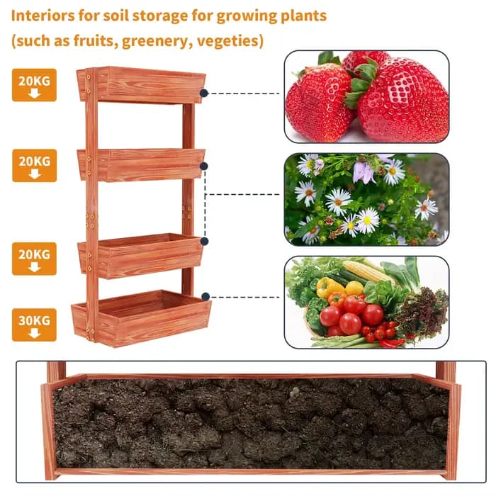 Lit de jardin suréWerà 4 niveaux, jardinière verticale en bois massif épais, récipient parfait