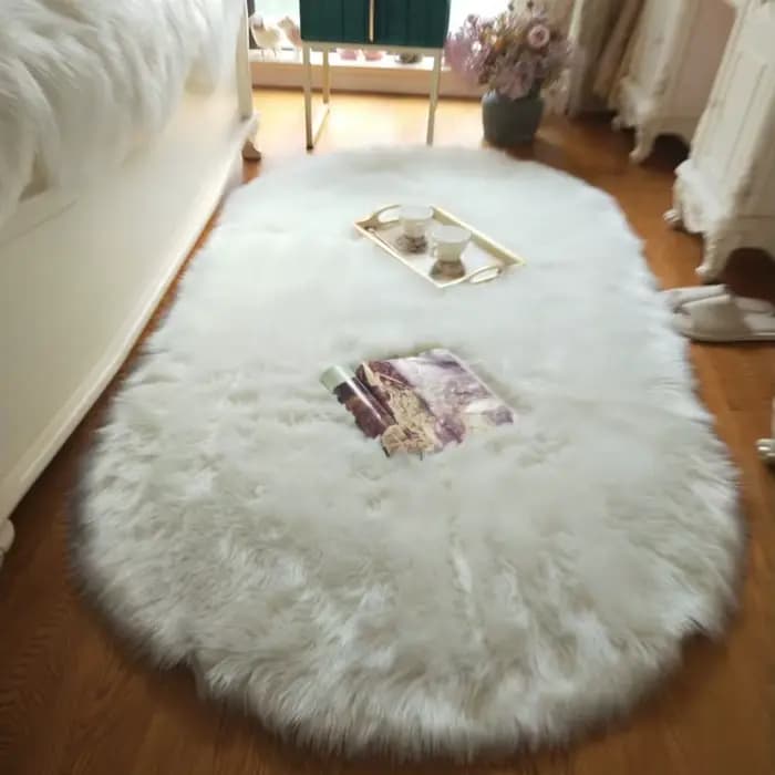 Tapis de fourrure ovale, épais et moelleux, pour chambre à coucher, salon, lit, pour enfants, access