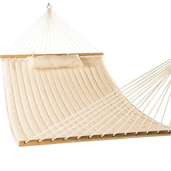 Pour hamac double en tissu matelassé de 12 pieds avec barres d'épandage et oreiller amovible, 2 pers