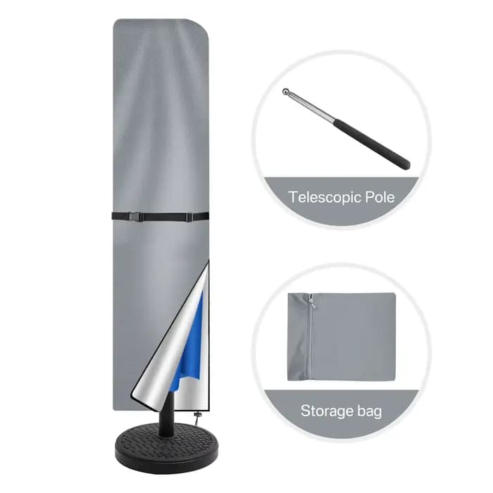 Housse de Parasol droite imperméable, housse de protection avec poteau télescopique et fermeture écl