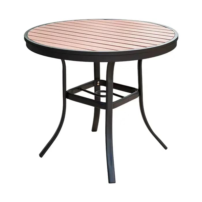 Table de jardin en gros, table ronde en bois et plastique, table à manger de cour, table basse d'ext