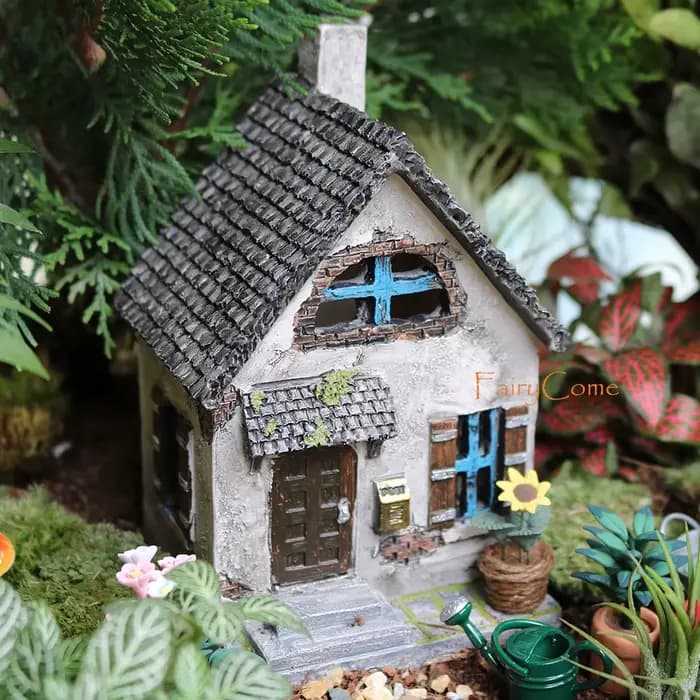 Maison de jardin rustique en résine l'inventaire, cabane de chalet, terre de calcul, ferme de gnome,