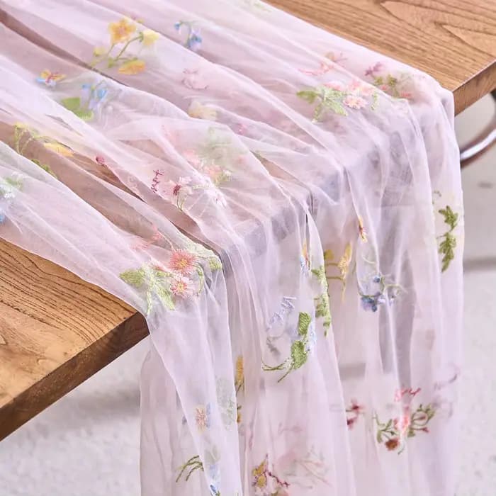 Chemin de table brodé en dentelle, 3 mètres, motif floral en tulle, décoration de table de cuisine e