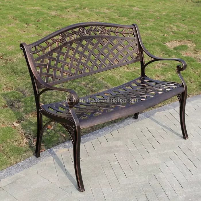 Meubles de jardin toutes saisons, banc de parc en aluminium moulé, chaises en métal, ensemble de meu