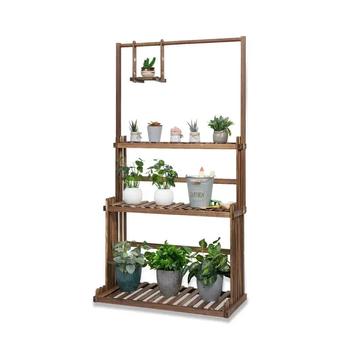 Support de plantes suspendu en bois à 3 niveaux, robuste, pour jardin, support de présentation de fl