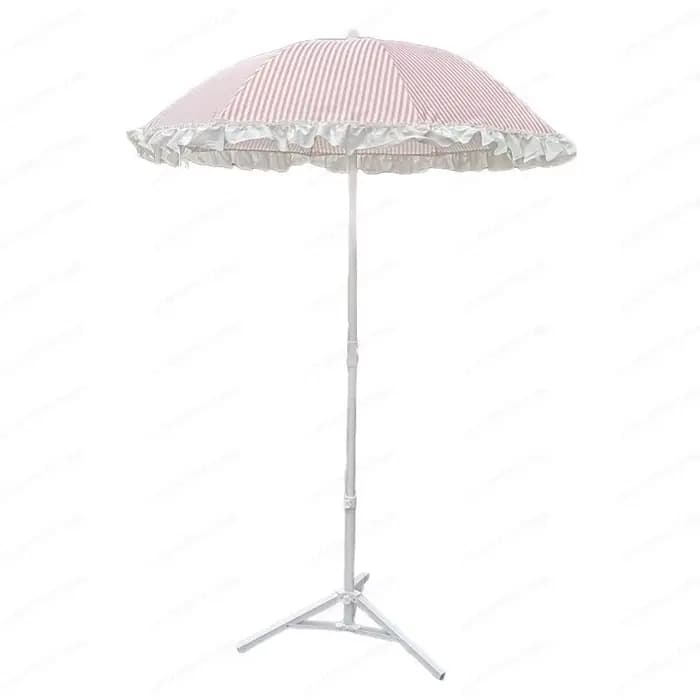 Parasol de plage en dentelle rayée orange et rose, parasol de jardin pliable en 2 sections pour exté
