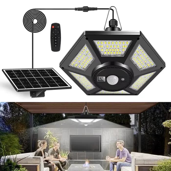 Lampe Solaire Suspendue avec Télécommande, Éclairage d'Intérieur et d'Extérieur à 180LED et 5 Modes 