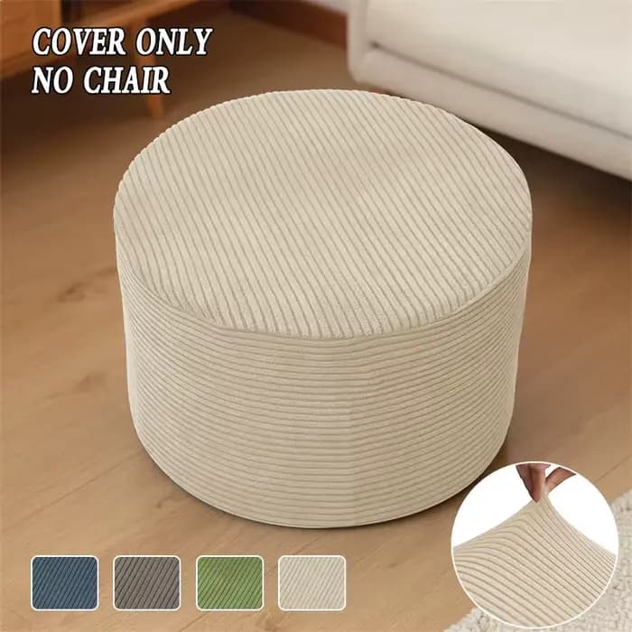 1 Housse de pouf ronde unie anti-salissure extensible pour repose-pieds de canapé et tabouret