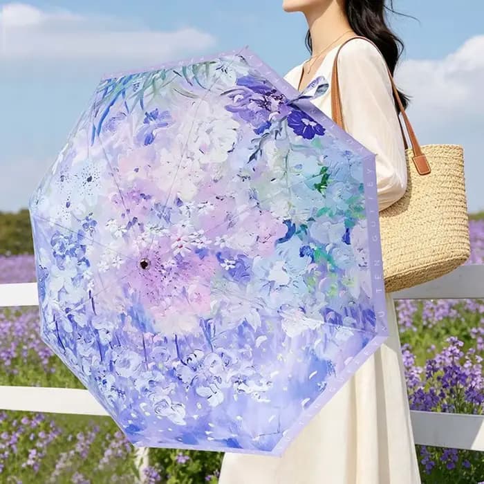 Parasol pliant doré à poignée courbée