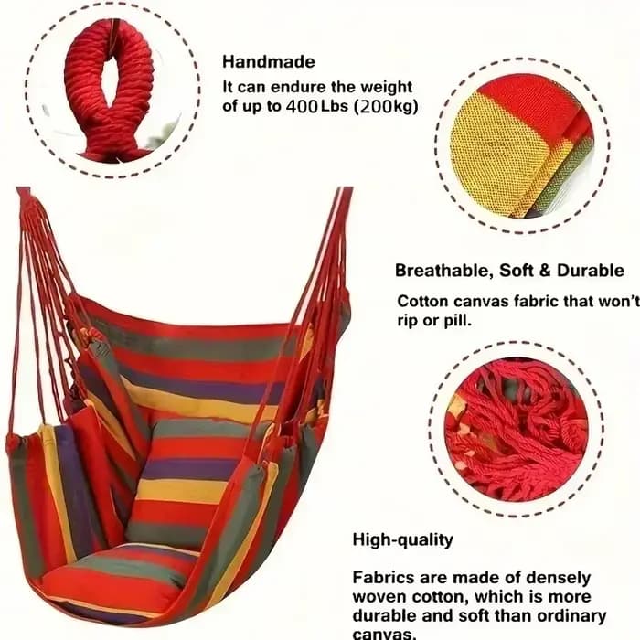 Hamac chaise en toile rayée colorée, sans coussin, durable, pour intérieur/extérieur/camping, idéal pour les loisirs en famille