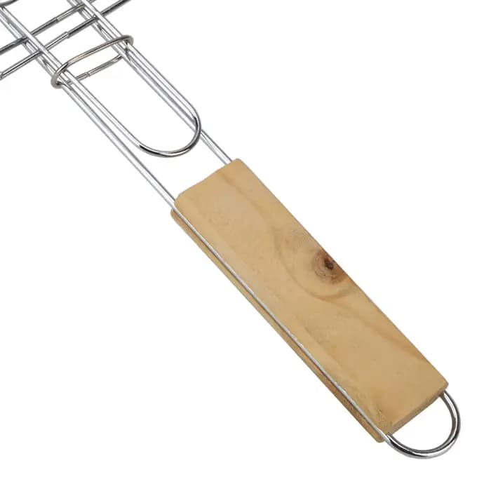 Tapis de barbecue pliable avec poignée en bois, panier de cuisson réutilisable en acier inoxydable, support de pince à viande et poisson