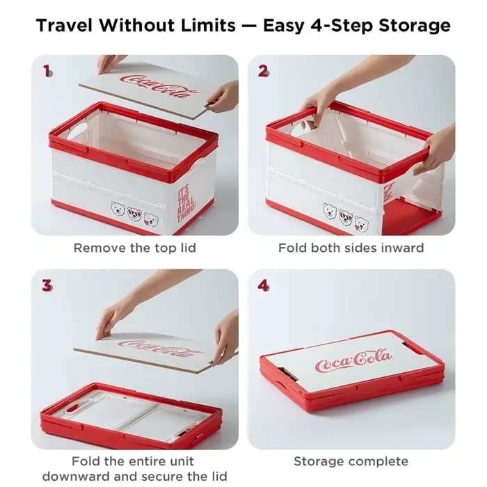 Boîte de rangement pliable Coca-Cola pour l'extérieur, boîte de camping pliable, organisateur de camping, boîte de rangement pour coffre de voiture avec couvercle en bois, rangement domestique