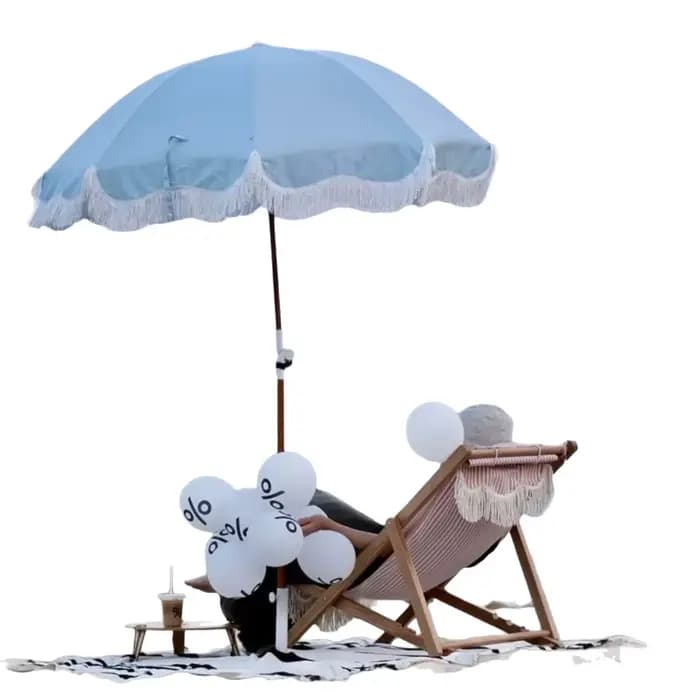 Parasol de plage bleu clair de grande taille pour l'extérieur