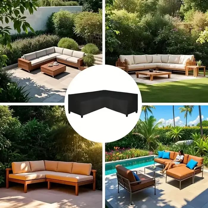 Housse de protection imperméable en forme de L pour canapé d'angle de jardin