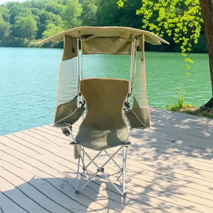 Chaise pliante d'extérieur avec pare-soleil, pour Camping, pêche, plage, Portable, Design Compact, confortable pour barbecue, pique-nique, détente