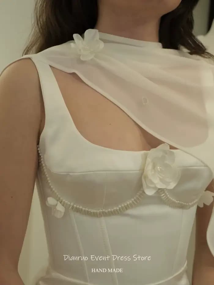 Robes de mariée Dianruo 3D en satin avec appliqués floraux, sans manches, robe de bal, robes de soirée personnalisées