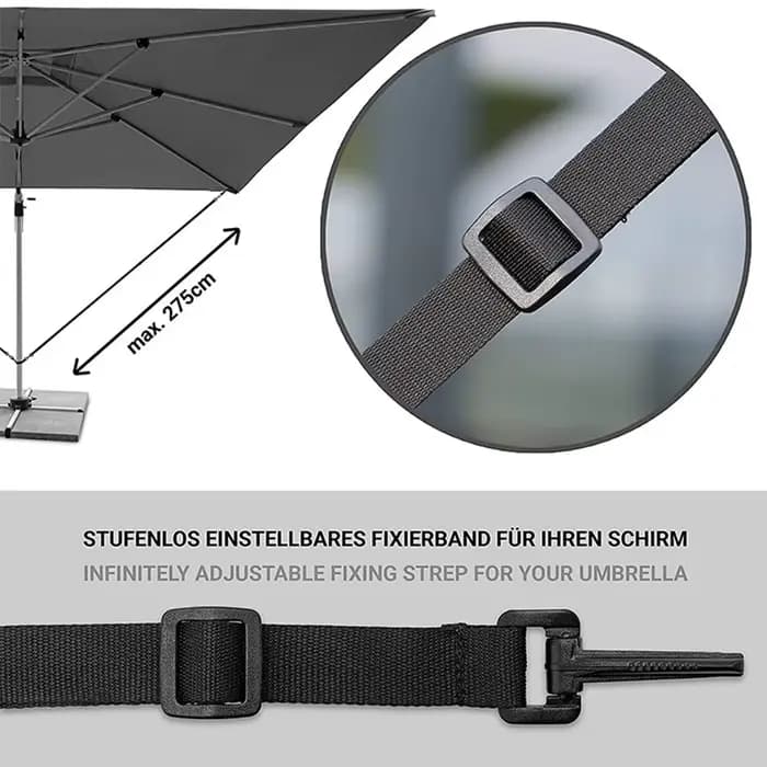 Sangle de protection contre le vent pour grands parasols en porte-à-faux